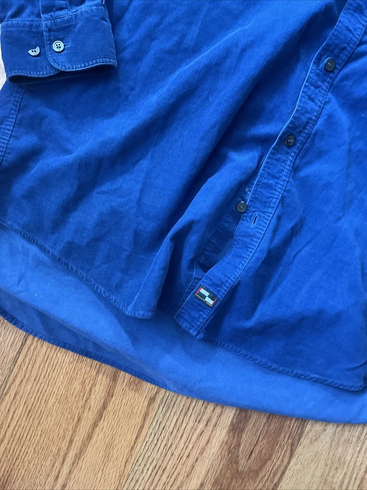 Camisa vintage Urgent Gear ropa deportiva terciopelo azul abotonada años 90 talla XL Foto 2 de 4