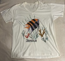 Vintage Duofold V Neck Jamaica T Shirt Whjte Size XL Made in USA Single Stitch