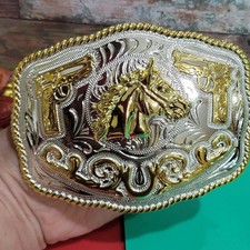 Horse Face Cowboy Belt Buckle With Pistols Western Hebilla Rodeo Silver  Gold
