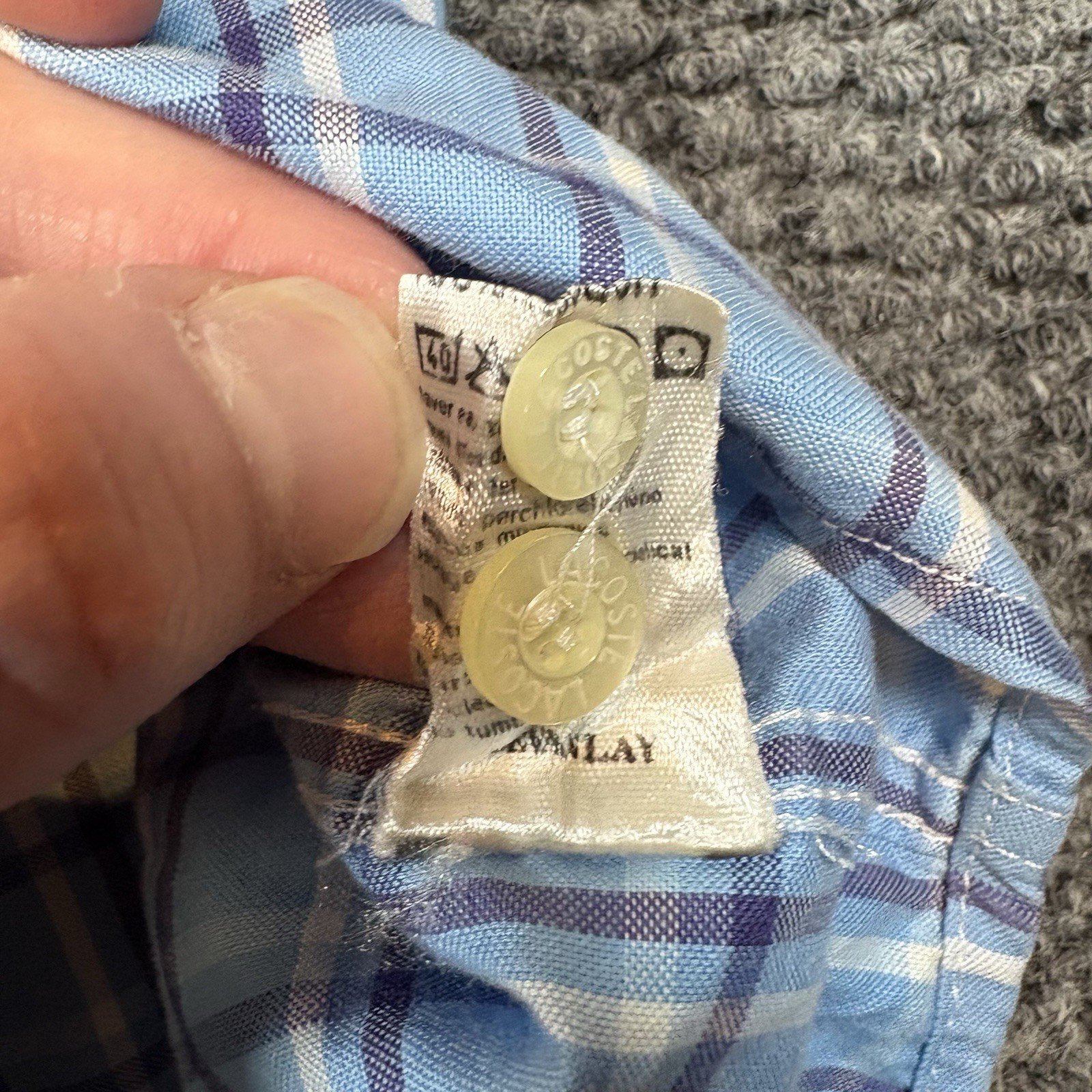 Lacoste Shirt Mens 40 Blue White Plaid Button Down Long Sleeve Regular Fit thumbnail 7