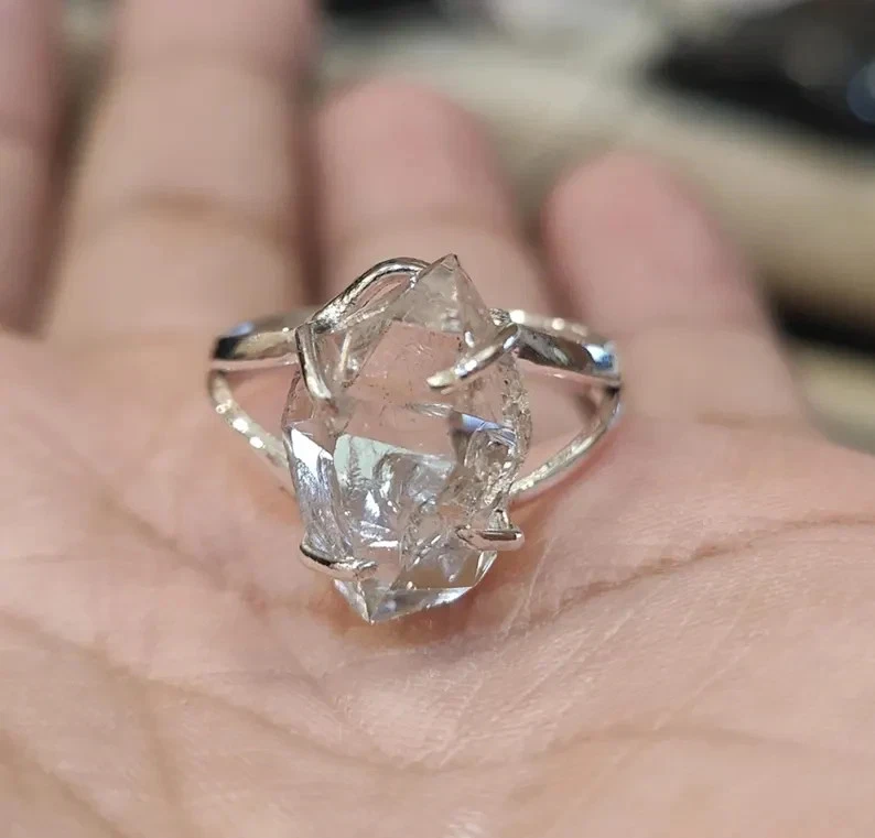 Anillo Herkimer Diamante Plata de Ley 925 Banda y Distintivo Hecho a Mano Todos los Tamaños Foto 2 de 4