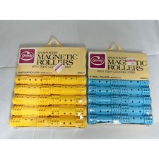 Vintage 1982 Goody Snap-Over Magnetic Rollers 32pc Small Blue Medium Yellow USA