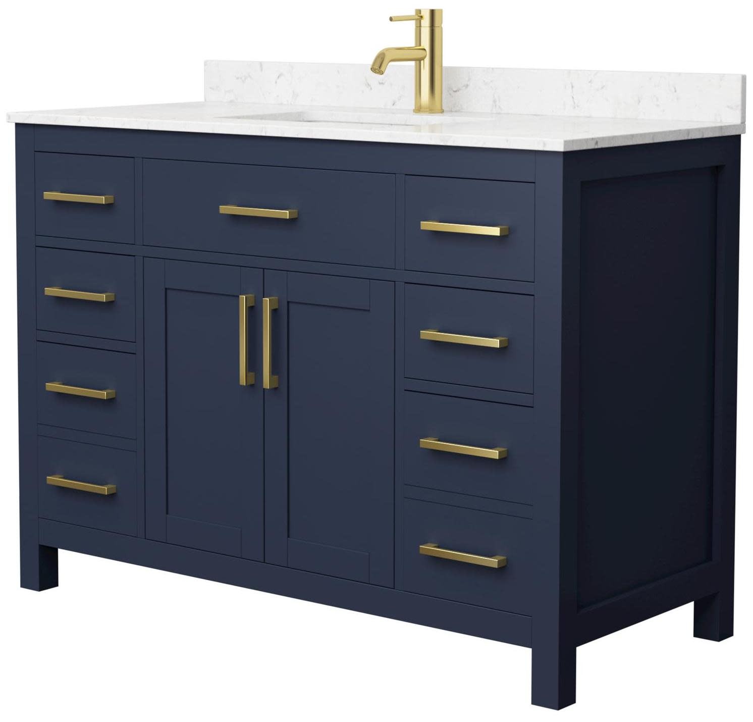 Wyndham Beckett 48 Inch Dark Blue Carrara Cultured Marble Vanity