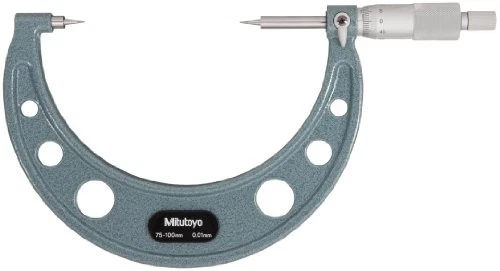 Mitutoyo 112-168 Point Micrometer  Ratchet Stop  75-100mm Range  0.01mm