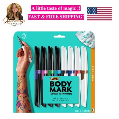 Temporary Tattoo Marker Set with Vibrant Colors and Mixed Tips, 8-Count Pack ...