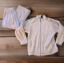 Mens Y2K Adidas Beige Tracksuit Velour Outfit Pants Jacket Warm Up Set Size L