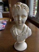 Jaru 1974 Chalk Ware Boy Edwardian Bust Signed 8” tall  Creamy