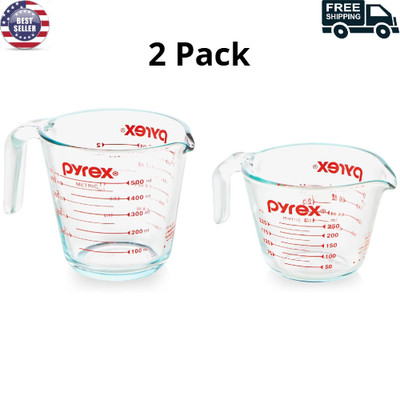 Glass Measuring Cups Set Microwavable For Prepping Baking Cooking 2 Pack NEW