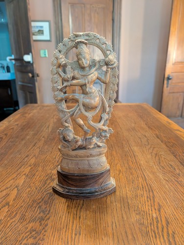 Vintage 1980s Hand Carved Wood Shiva Nataraja Statue 15" India Cosmic Dancer VTG