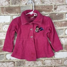 90s VTG Disney Pink Button Fleece Cardigan Minnie Mouse Babygirl 2T Toddler Y2K