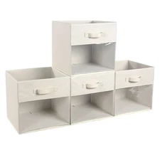 Cube Storage Bin 4 Pack with Clear Window Large Boxes Basket with Handles Fab...