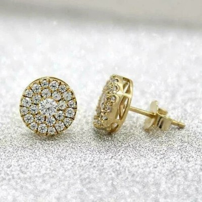 2Ct Round D/VVS1 Moissanite Screw Back 8mm Width 10K Solid Yellow Gold Earrings