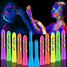 12 Pcs Face Painting Kits, Glow in the Dark under UV Black Light Sticks  Glow Fac