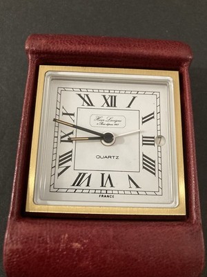 Vintage HOUR LAVIGNE Paris Travel Leather Shelf Desk Mantle Table Alarm Clock