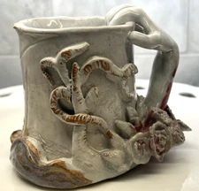 Unique Pottery Mug/Planter Hand Flowers Artist Signed