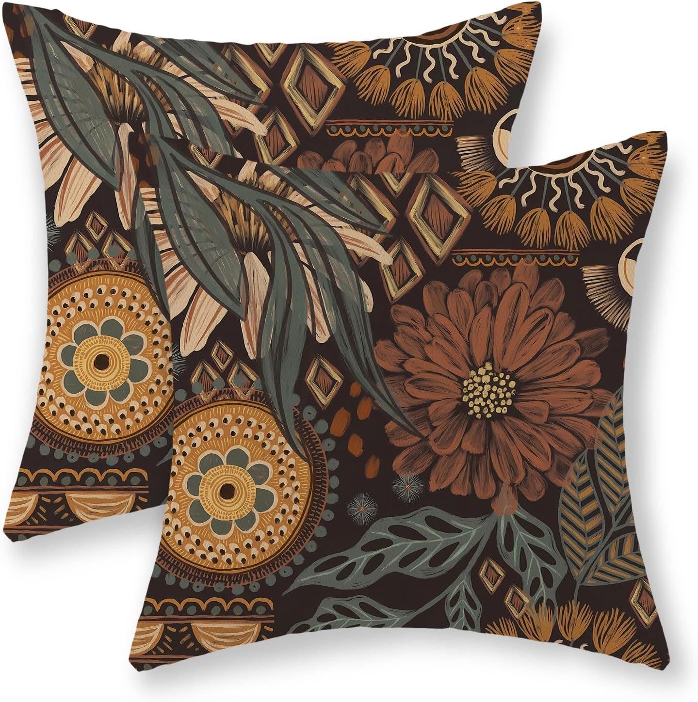 Spring Pillow Covers 18X18 Inch Set of 2, Tropical Leaves Vintage Floral Boho Th