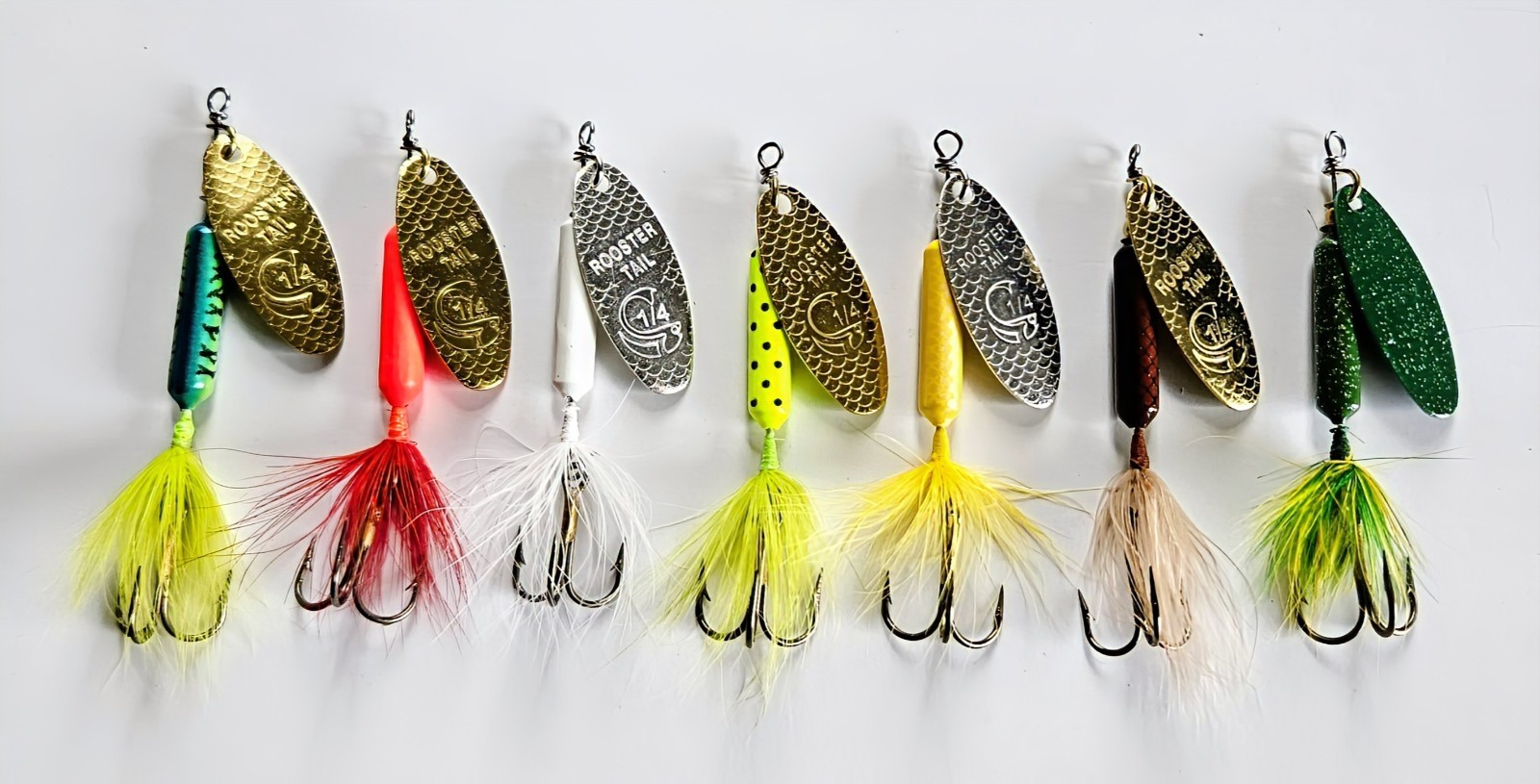 (7) Worden's Rooster Tail Inline Spinners 1/4 oz 2-3/4" 7 Colors In Set New - Image 1