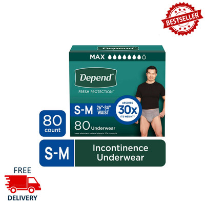 Depend Fresh Protection Incontinence Underwear for Men, Size S/M, 80 Ct Maximum