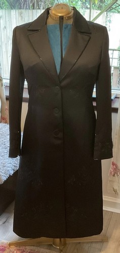 Laura Ashley Vintage Coat Opera Embroidered Size 16 Satin Rare gothic evening 
