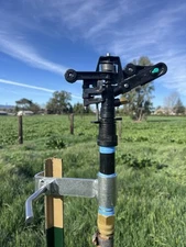 T-Post sprinkler & 3/4 VYRSA impact 100 feet garden, farm, dust control, Video!