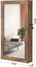 Wall-Mounted Jewelry Cabinet with Mirror   Rustic Brown, Lockable
