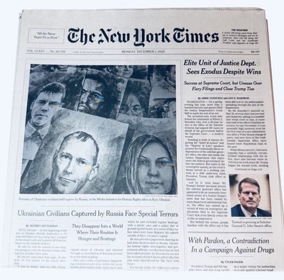 The New York Times Newspaper December 1 2025 Complete Print Paper UNREAD NYT