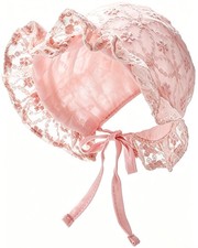 Baby Girl Boy Lace Bonnet Hat     Soft Warm Double Layer 6-12 Months Pink
