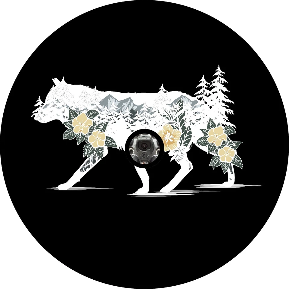 Wilderness & a Wolf Double Exposure Spare Tire Cover for any make, model & size - Bild 2 von 3