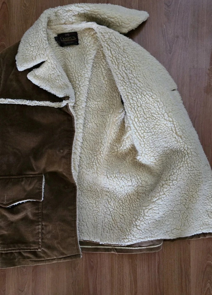 Campus Outwear Vintage  Sherpa Lined Corduroy Coat Brown Men’s 46 USA Made... - Image 2 of 4