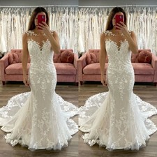 Classic Mermaid Wedding Dresses Sleeveless Lace Applique Sweep Train Bridal Gown