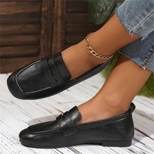 Women's Round Toe Low Top Penny Loafers Slip On Comfort Lightweight Casual Shoes