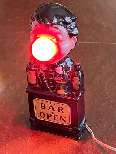 1950s Vintage THE BAR IS OPEN - BARTENDER RED NOSE LAMP Japan Works Redware 8.5” - Picture 2 of 8