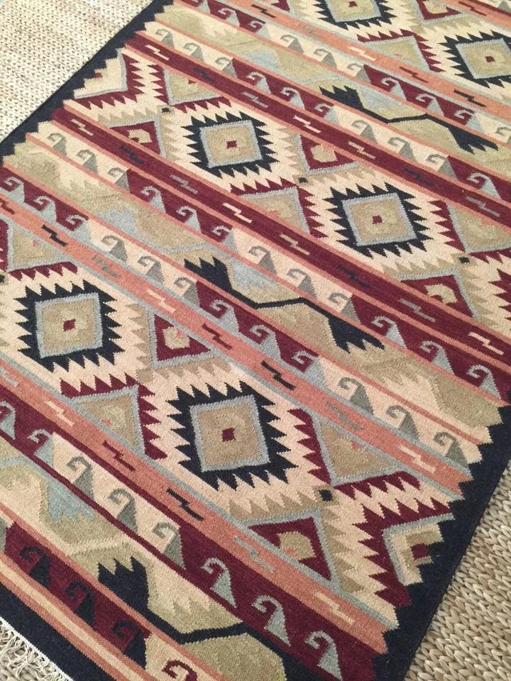 Alfombra reversible tejido plano tejido a mano Kilim Southwestern de lana Jijum20. *NUEVO* Foto 2 de 4