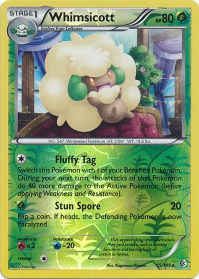 Whimsicott - 15/149 - Rare - Reverse Holo LP, English Pokemon Boundaries Crossed