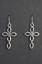 Cross Charm Earrings 925 sterling silver hooks pewter Charms 1 1/2" Religious
