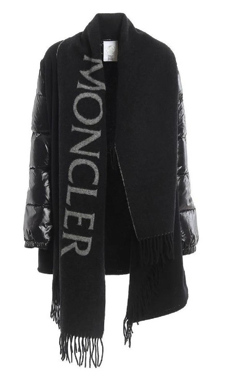 NEW MONCLER MANTELLA BLACK LOGO SCARF GOOSE DOWN SLEEVES PONCHO