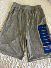 Puma Boy's Basketball Shorts Size L 14/16 Gray with Blue PUMA Logo Pockets