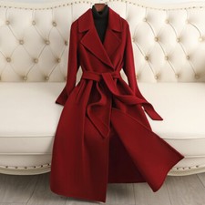 Double Sided 100% Wool Womens Lapel Collar Long Trench Coats Overcoats Over Knee