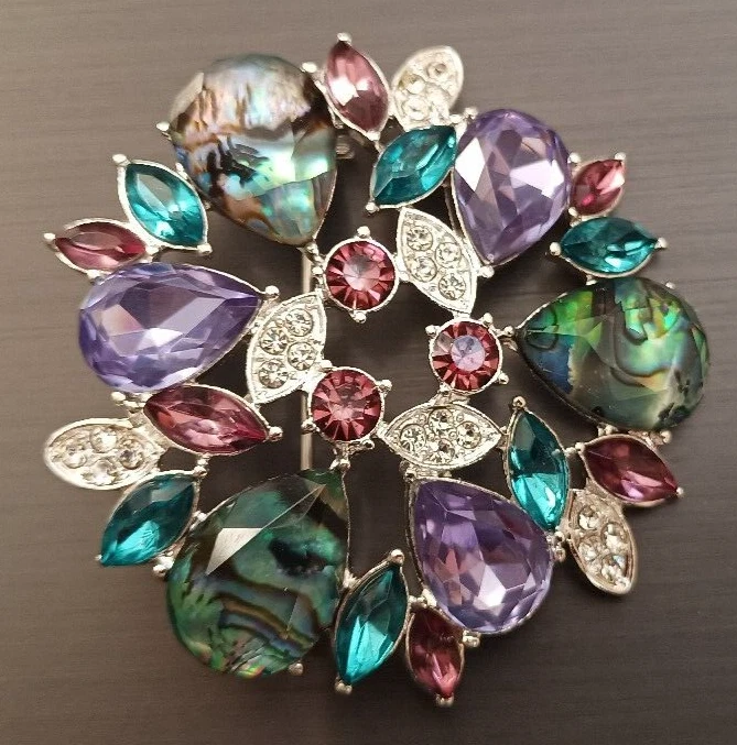 Nuevo en Caja Napier Brillante Cristal Simulado y Abulón Prendedor Nuevo en Caja Foto 2 de 4