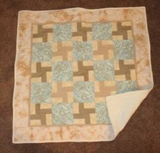 Flannel Baby/Child's Quilt. 37 in X 38 in. Machine Pieced and Quilted. Beige.