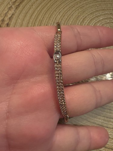 COACH Pave Bar Faux Pearl C Bangle Bracelet NWOT - Picture 4 of 11