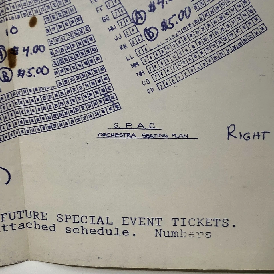 SPAC Saratoga Artes Escénicas Saratoga NY Vintage 2 Caras Asientos Tabla de Precios Foto 4 de 4