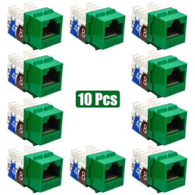 10 Pcs Cat6 RJ45 Network LAN Ethernet Keystone Jack 110 Punch Down Snap-In Green