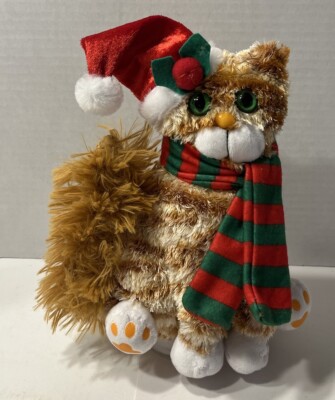 Gemmy Animated Plush Ginger Tabby Christmas Cat Meowing Deck the Halls Video