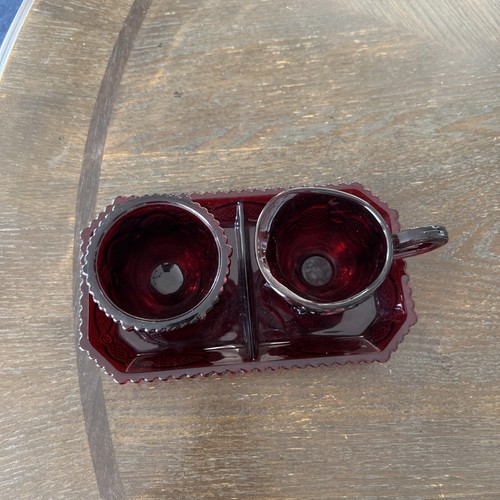 Sugar Bowl & Creamer & Divided Dish Avon 1876 Cape Cod Glass Ruby Red Set Of 3 - Picture 4 of 5
