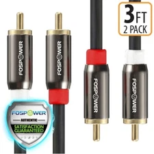 FosPower 2x 3FT Dual Layer 2 RCA to RCA L/R Male Stereo Audio Cable Cord Plug