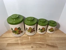 Vintage Classic Avocado 4pc Aluminum Canister Set Fruit By Atapco Made In U.S.A