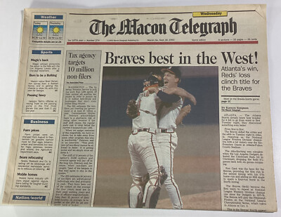 Macon Georgia Telegraph Newspaper Sept 30, 1992 Braves Leibrandt UGA Bohannon