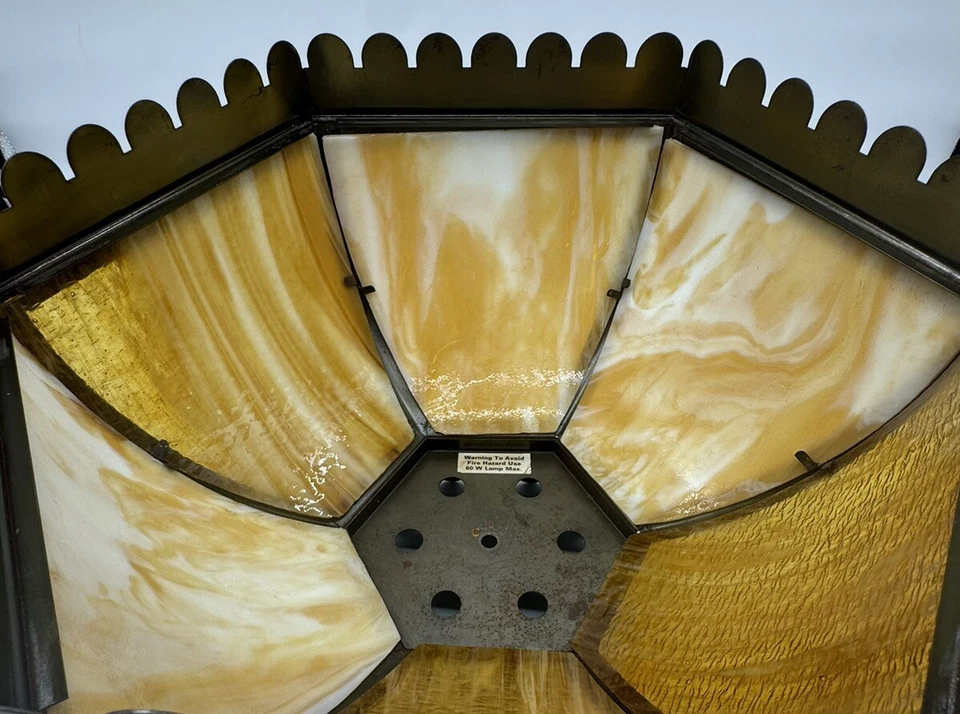 Lámpara colgante antigua vintage de vitral marrón y beige FNF Foto 4 de 4