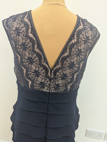 Eliza J Dress Navy Layered Size 16 Lace Top Wedding Races Party Shutter Frill - Picture 5 of 8
